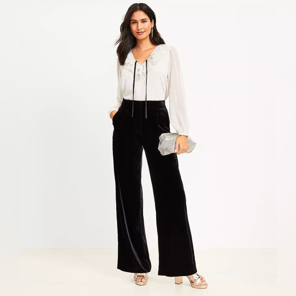 NWT Loft Peyton Velvet Trousers Black Wide Leg 10 - Picture 2 of 11